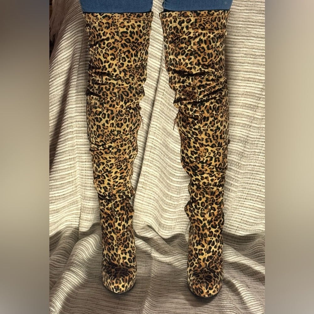Qupid leopard print over the knee thigh high boots, excellent condition.